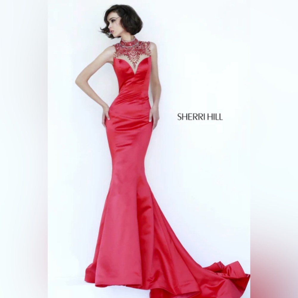 Sherri Hill Mermaid Red Gown with Beaded Details